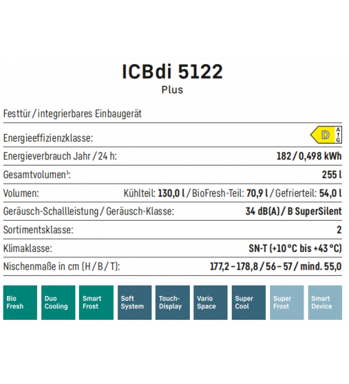LIEBHERR利勃海尔ICBdi 5122  生物养鲜  智能霜冷 嵌入式冰箱冰柜